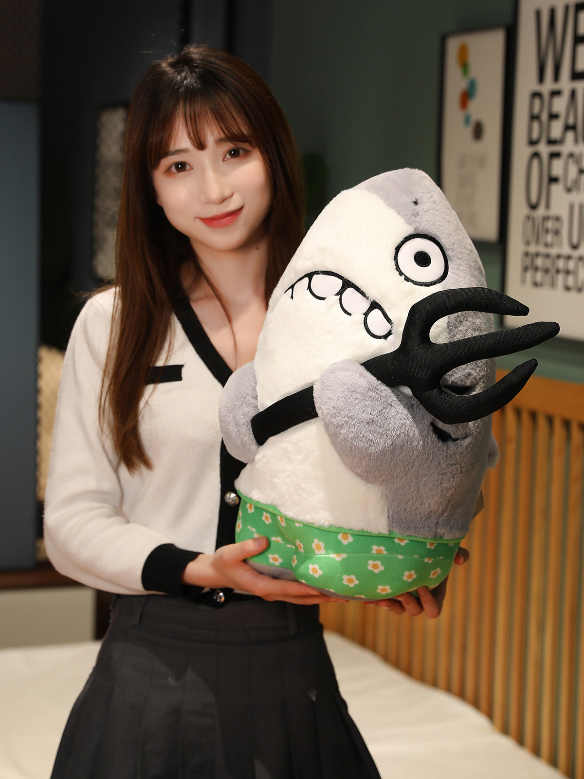 Funny Shark Plush with Fork Kawaii Ocean Animal