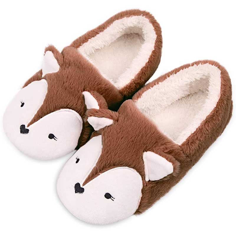 Womens Fox Fleece Animal Cozy House Slippers