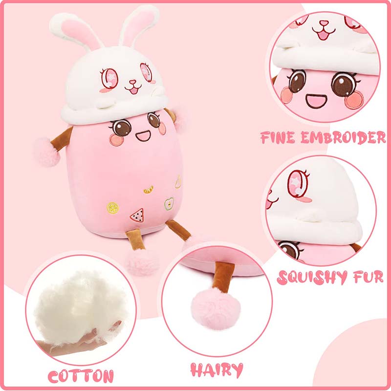 Stuffed Boba with Bunny Plushie Bubble Tea Pillow 14 inch