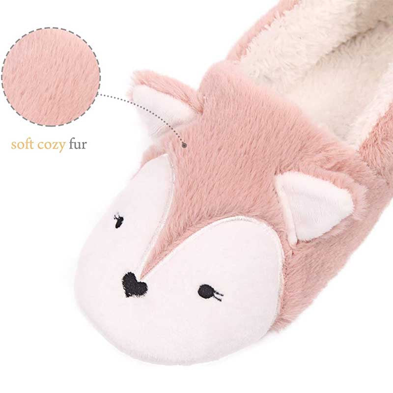 Womens Fox Fleece Animal Cozy House Slippers