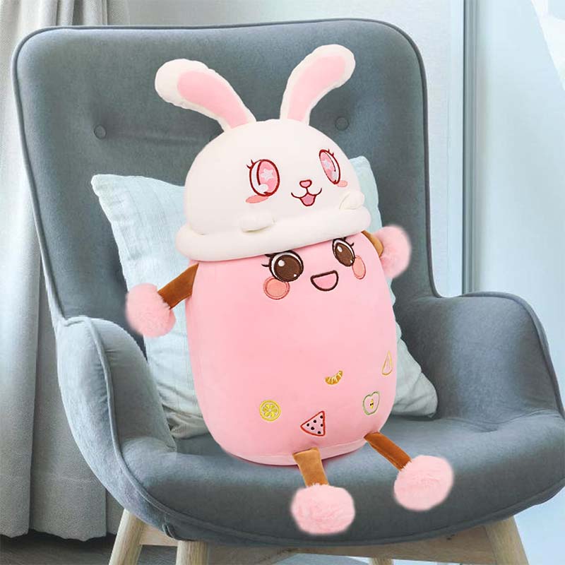 Stuffed Boba with Bunny Plushie Bubble Tea Pillow 14 inch