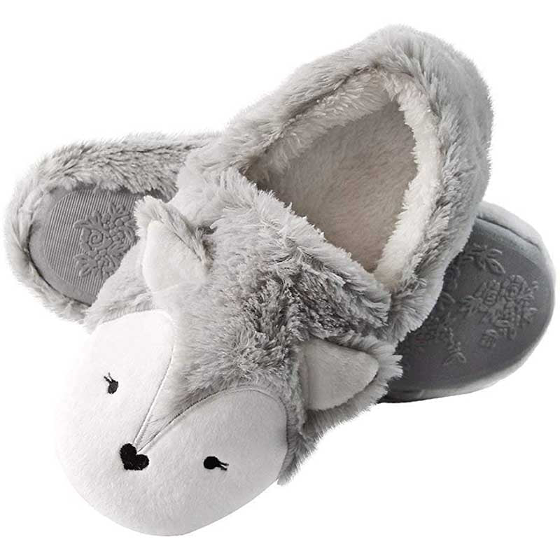 Womens Fox Fleece Animal Cozy House Slippers