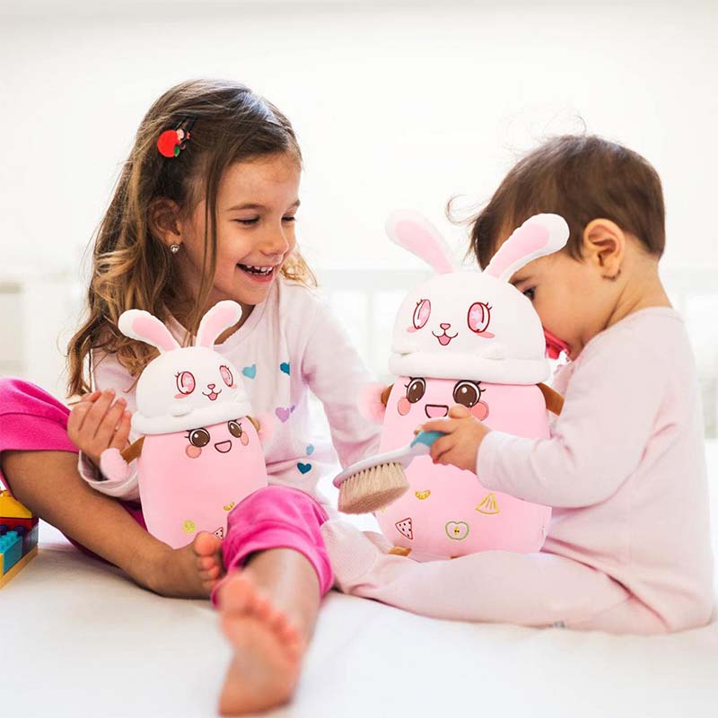 Stuffed Boba with Bunny Plushie Bubble Tea Pillow 14 inch