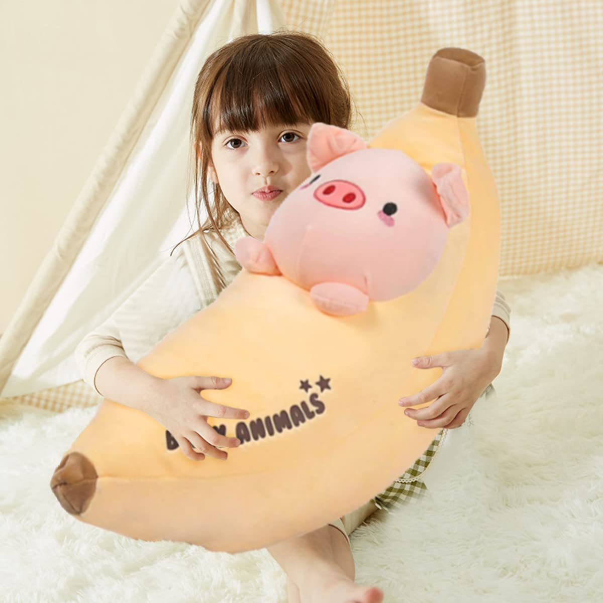 Kawaii Pig Plush Pillow Cute Banana Stuffed Animal 22 inch
