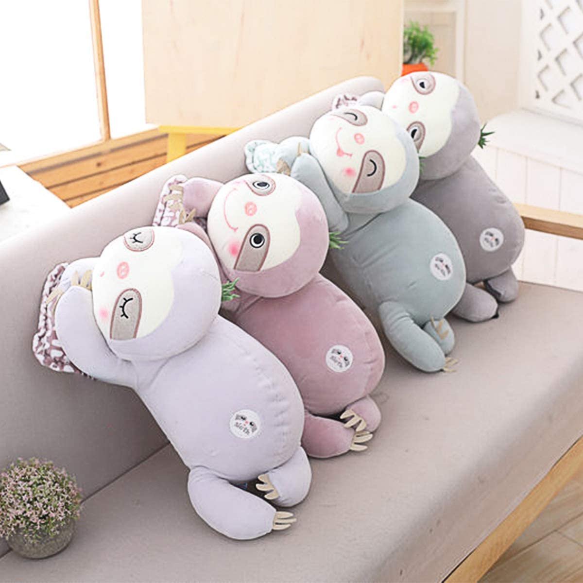 20 inch Stuffed Sloth Plush Animal Pillow Grey
