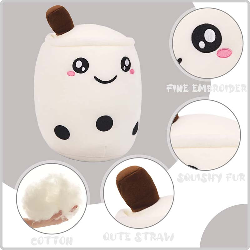 9.4 inch Stuffed Boba Plushie Bubble Tea Pillow White