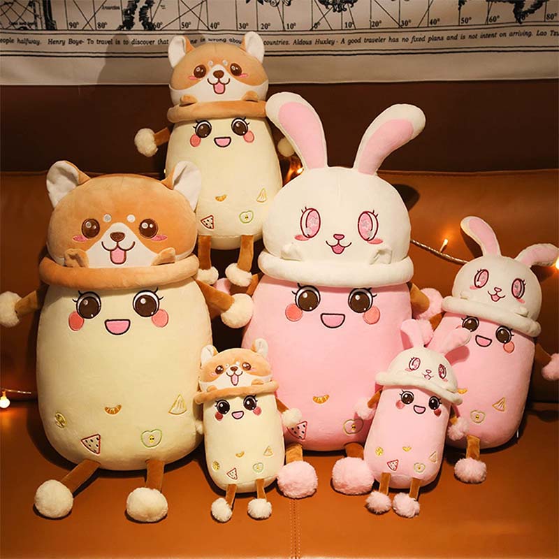 Stuffed Boba with Bunny Plushie Bubble Tea Pillow 14 inch