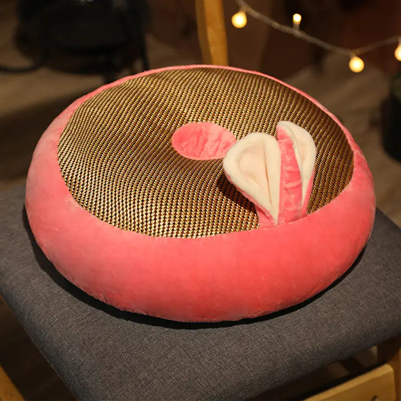 Kawaii Animal Round Cushion with Summer Sleeping Mat 15 inch Pink