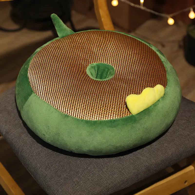 Kawaii Animal Round Cushion with Summer Sleeping Mat 15 inch Green
