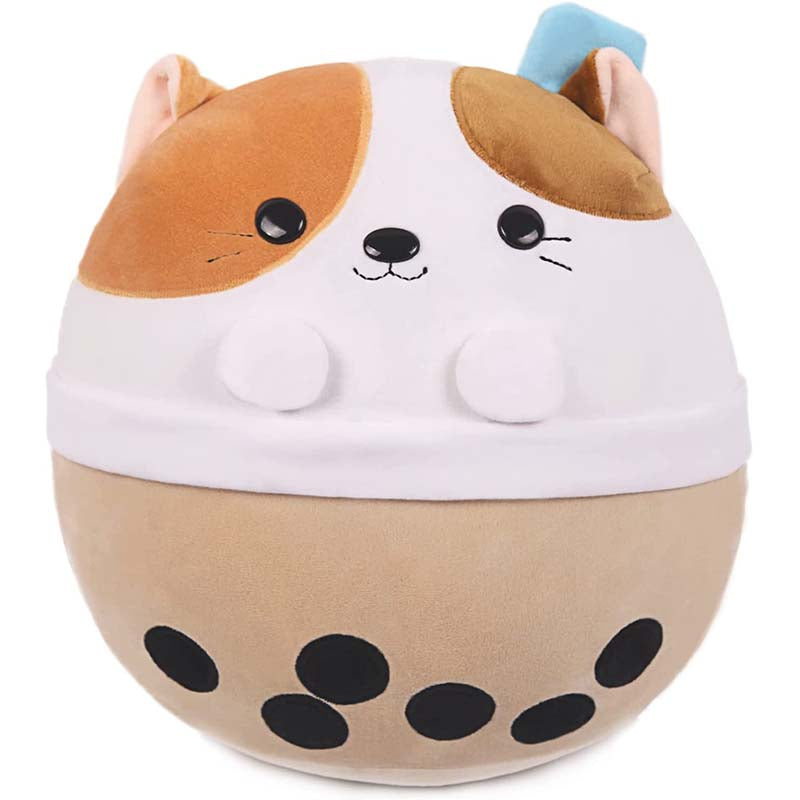 9.4 inch Stuffed Boba with Cat Plushie Bubble Tea Pillow