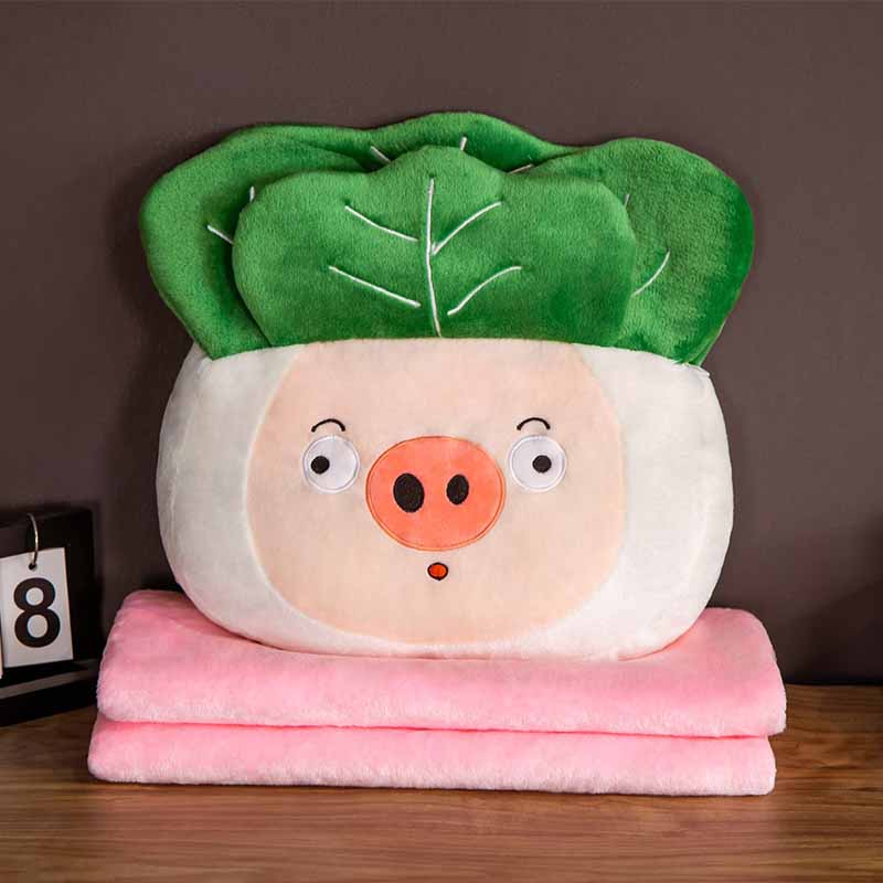 Kawaii Vegetable Plush With Blanket For Travel