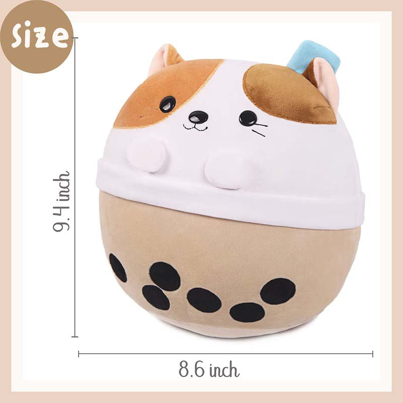 9.4 inch Stuffed Boba with Cat Plushie Bubble Tea Pillow