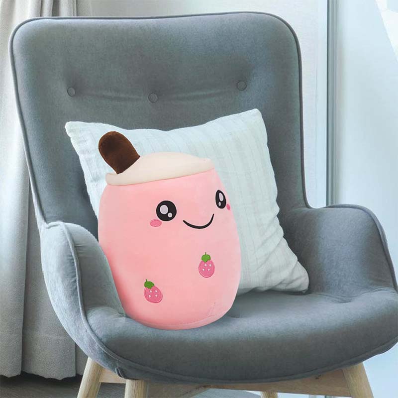 Stuffed Boba Plushie Bubble Tea Pillow Pink