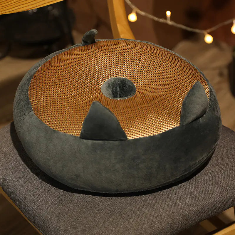 Kawaii Animal Round Cushion with Summer Sleeping Mat 15 inch Black