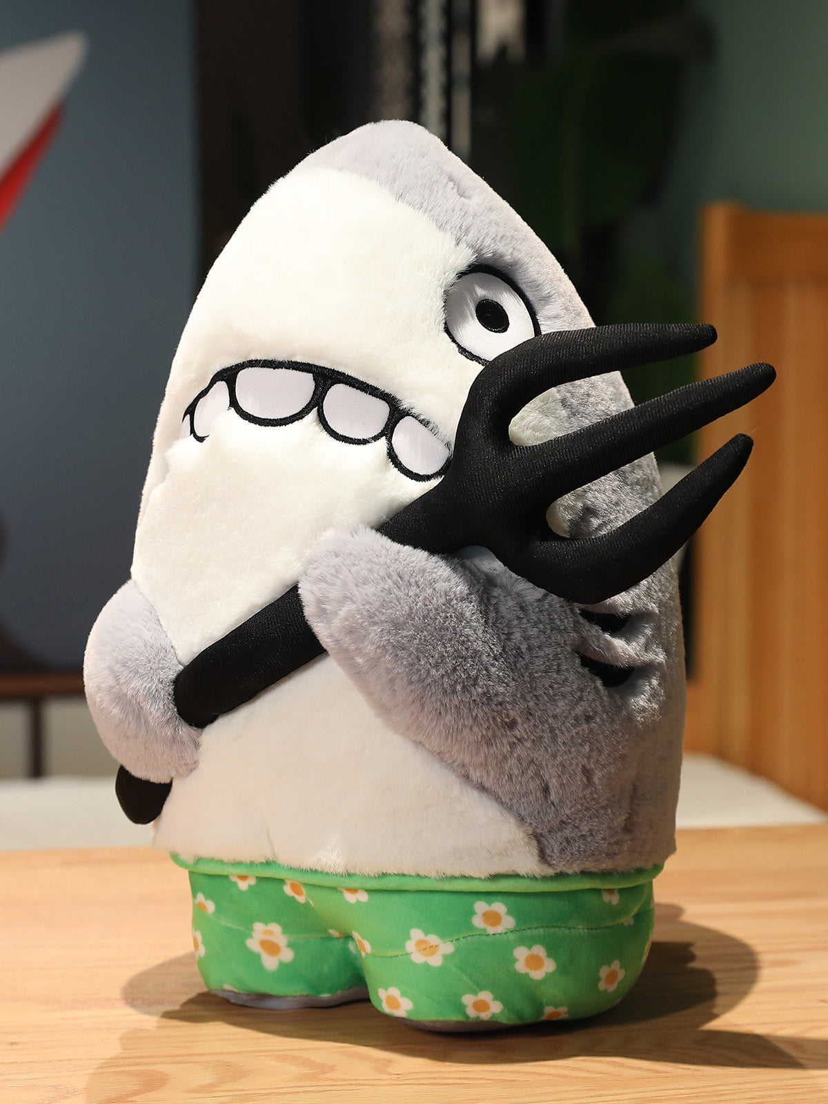 Funny Shark Plush with Fork Kawaii Ocean Animal