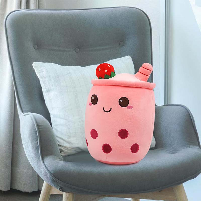 Stuffed Boba Plushie Bubble Tea Pillow Strawberry