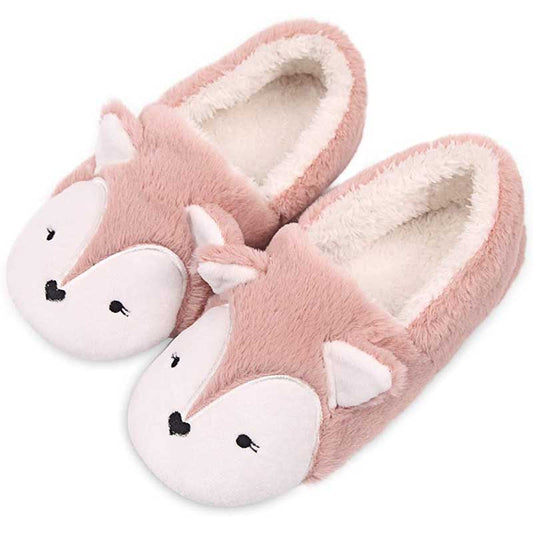 Womens Fox Fleece Animal Cozy House Slippers