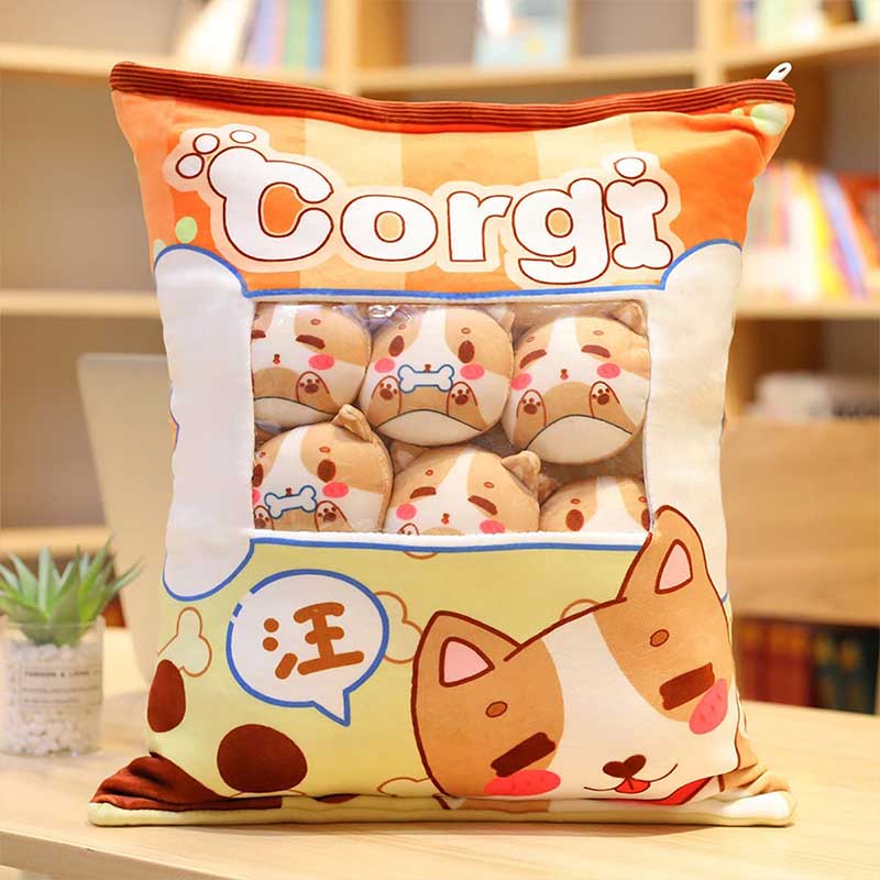 Removable Stuffed Animals Doll Toy Bag of Pillow Corgi