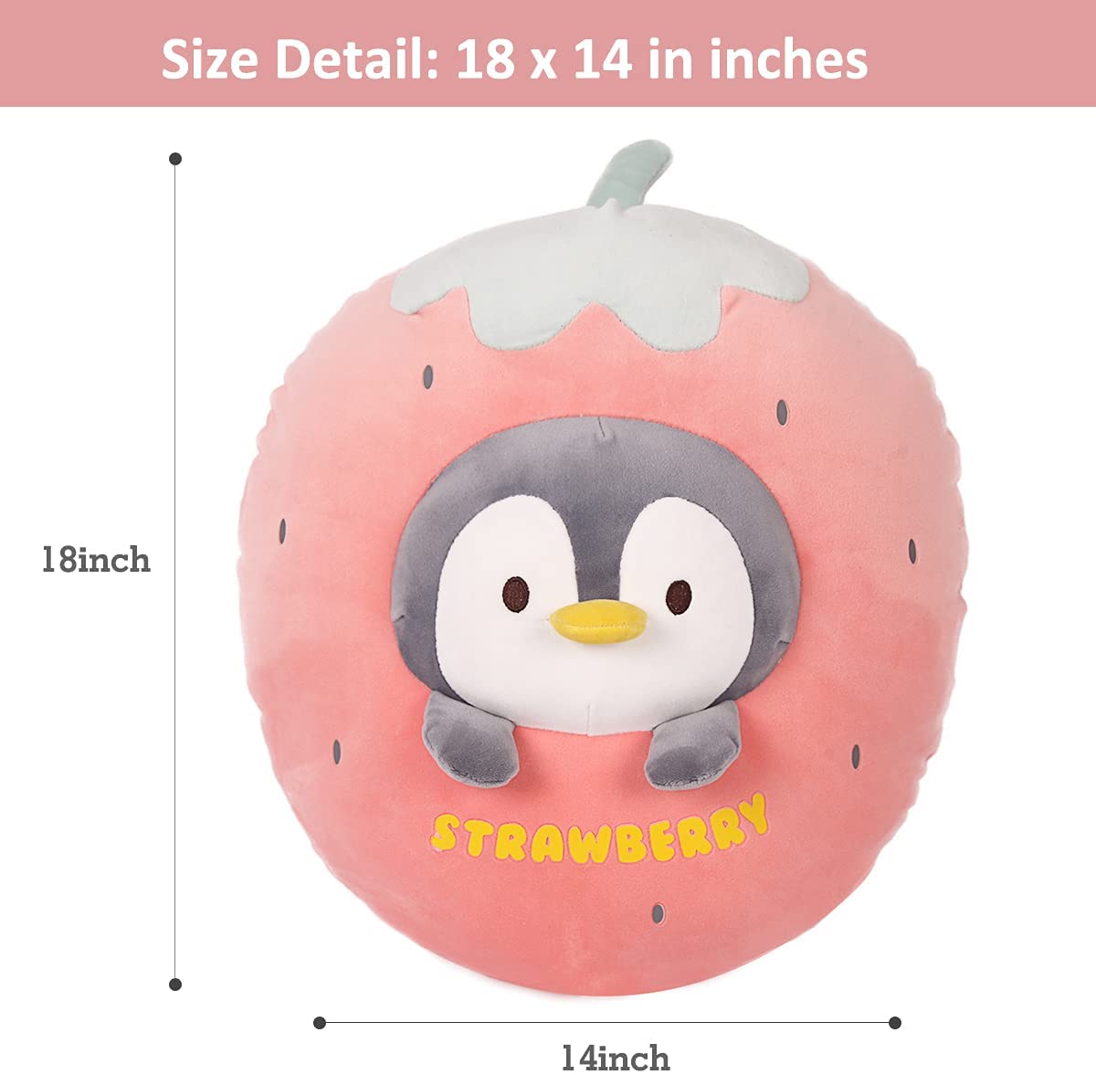 Penguin Strawberry Plush Pillow 18 inch 