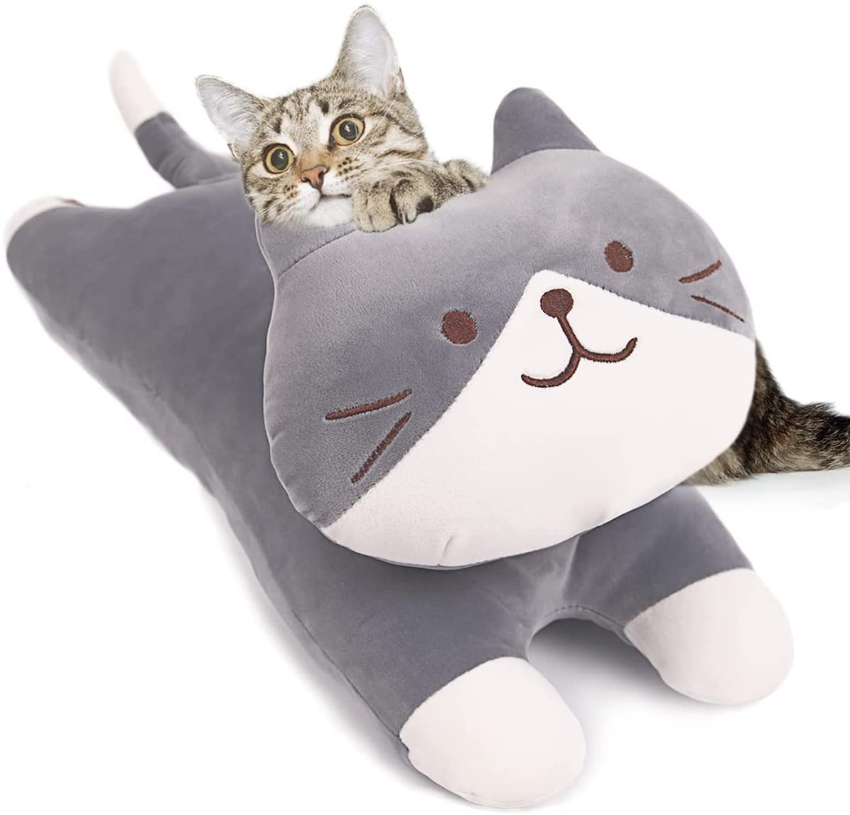 22 inch Soft Cat Big Sleeping Hugging Pillows Grey