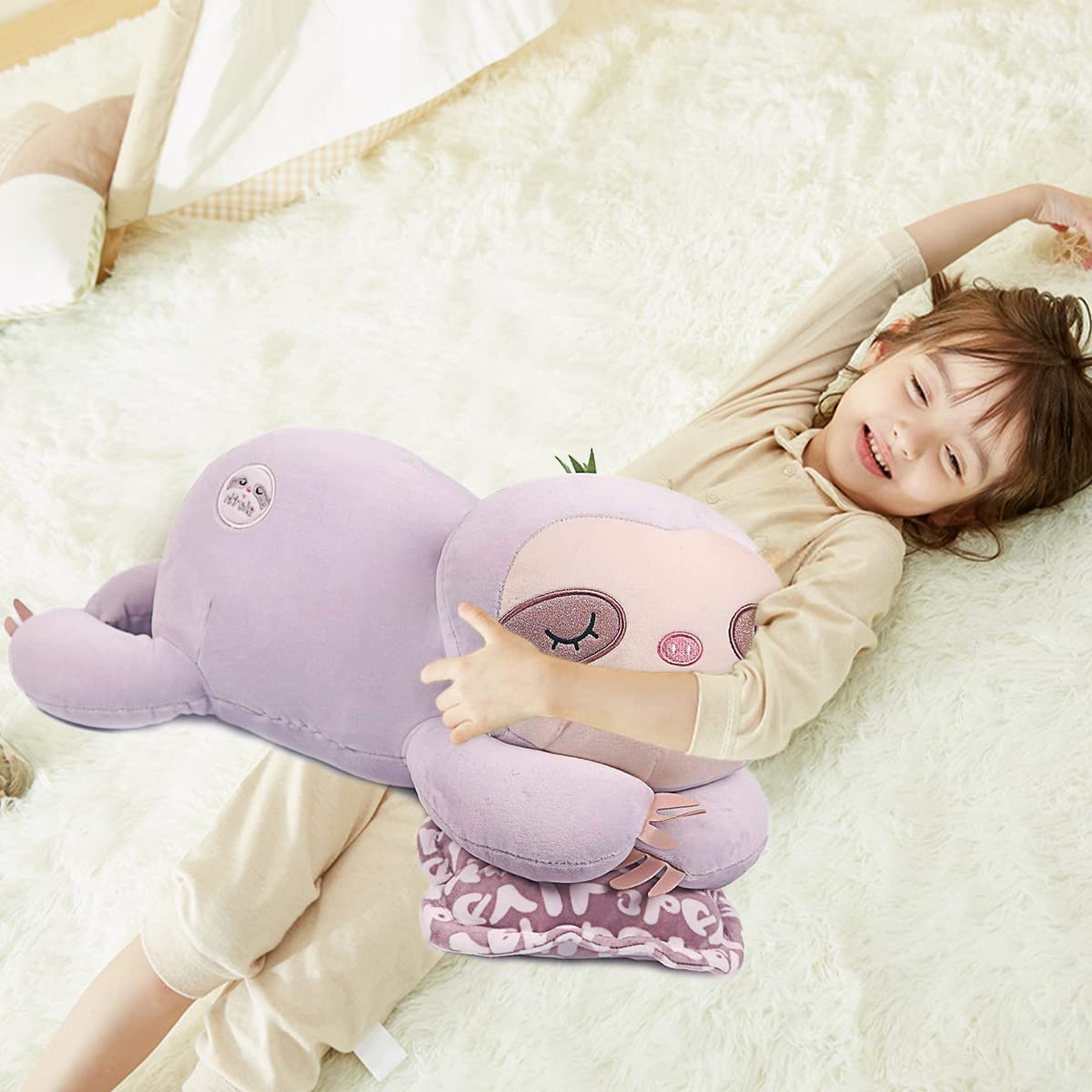 20 inch Stuffed Sloth Plush Animal Pillow Purple 