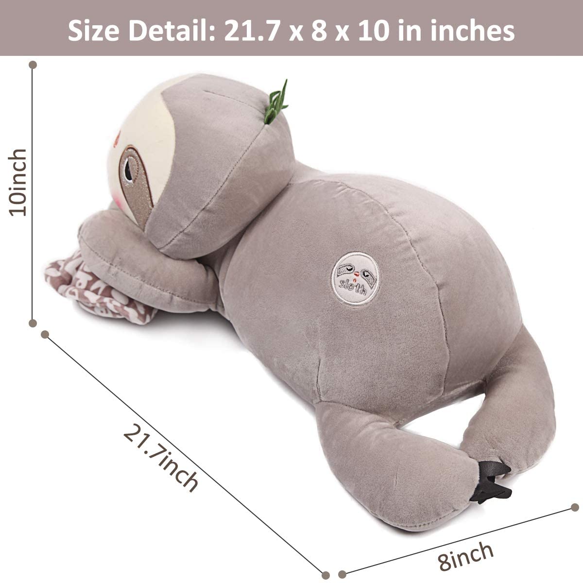 20 inch Stuffed Sloth Plush Animal Pillow Grey