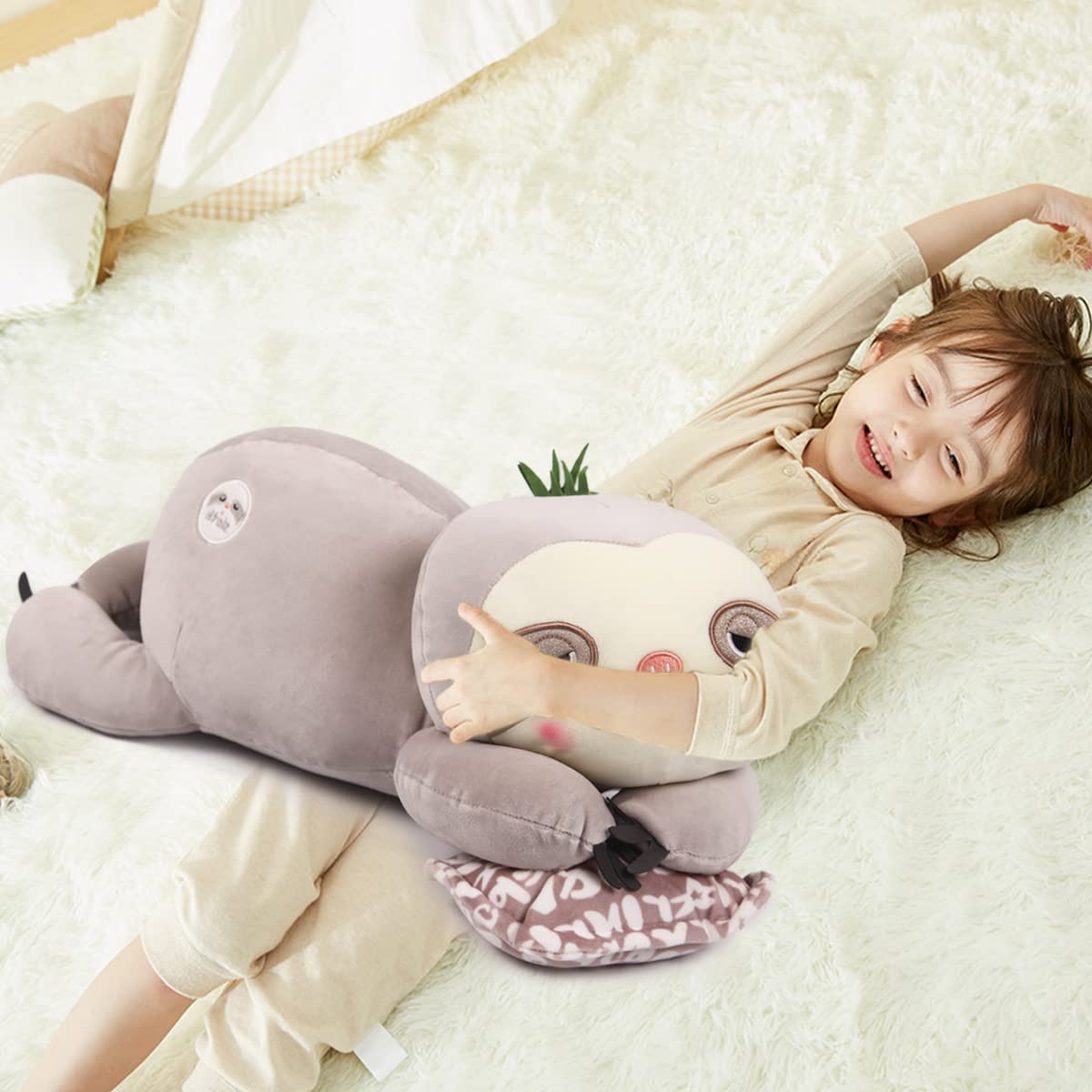 20 inch Stuffed Sloth Plush Animal Pillow Grey