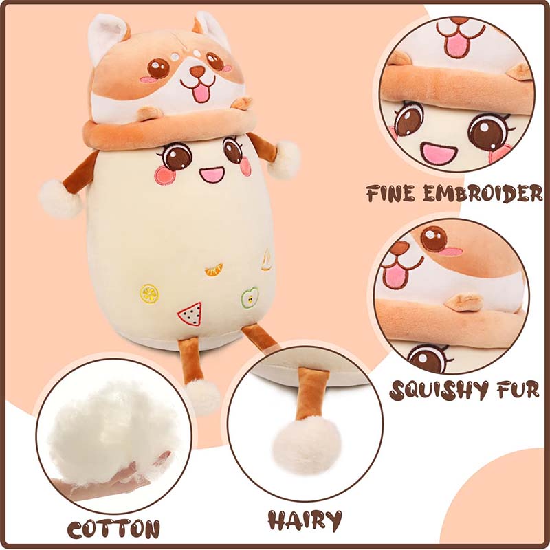 9.4 inch Stuffed Boba with Shiba Inu Plushie Bubble Tea Pillow